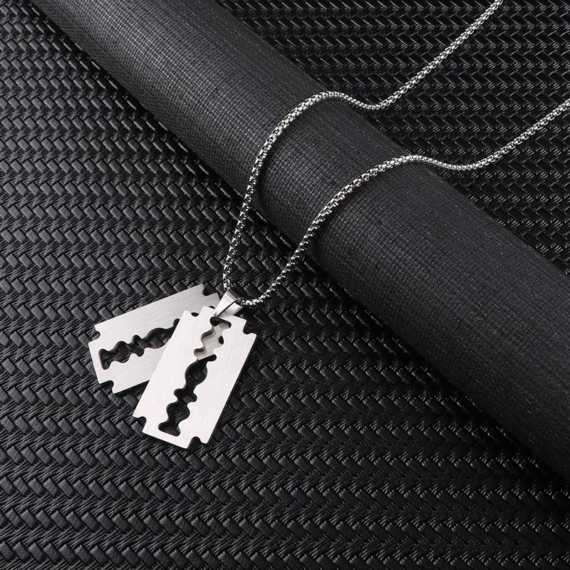 Titanium Steel Blade Pendant Men's Necklace Simple Long Sweater Chain Men's Pendant Jewelry Geometric Pendant