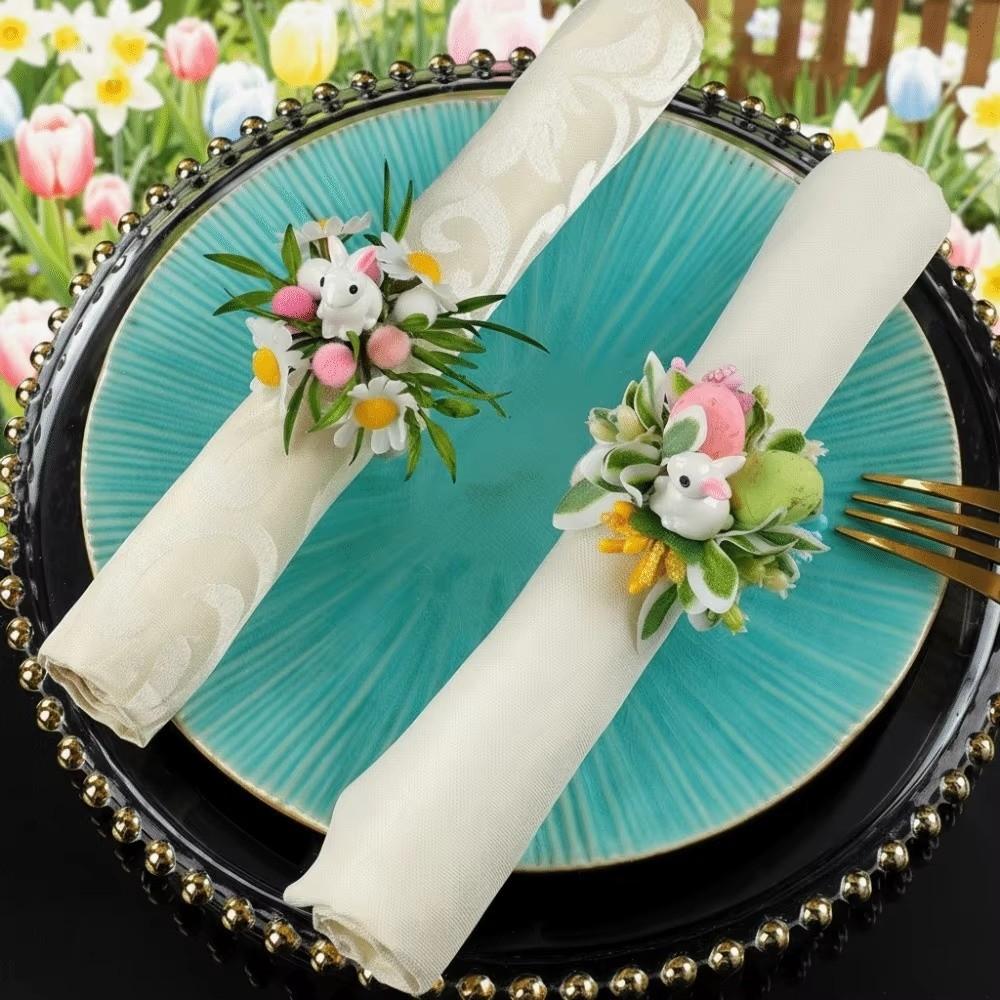 Reusable Bunny Napkin Holders Plastic Floral Napkin Buckles Easter Napkin Rings