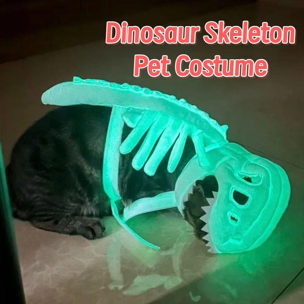 3D Dinosaur Skeleton Pet Costume Glow in The Dark Cat Cosplay Headwear Pet Supplies