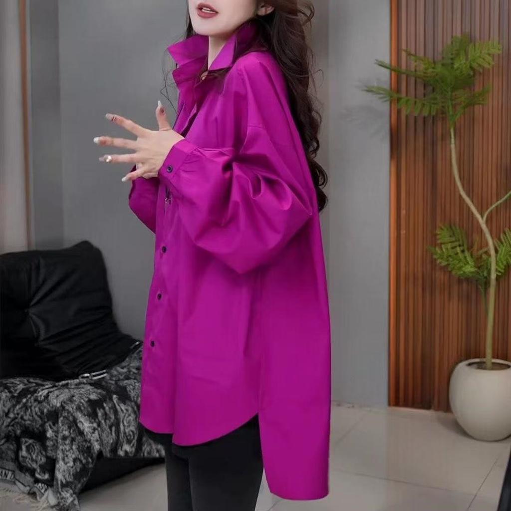 Рубашка свободного покроя на весну, утягивающая, с длинным рукавом, повседневная блузка средней длины, закрывающая живот, модные топы