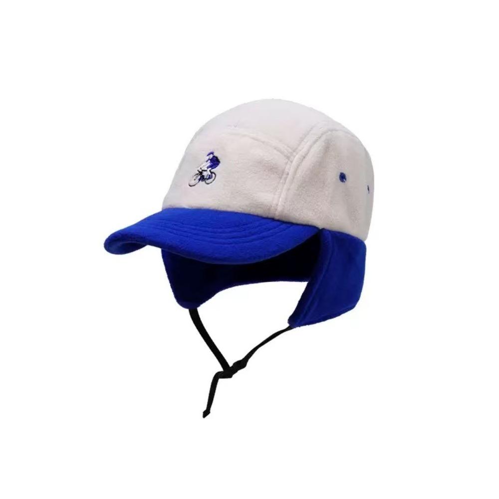 Fashion Patchwork Color Baseball Hats with Ear Flaps Thickened Warm Bomber Cap Biker Hats Autumn and Winter