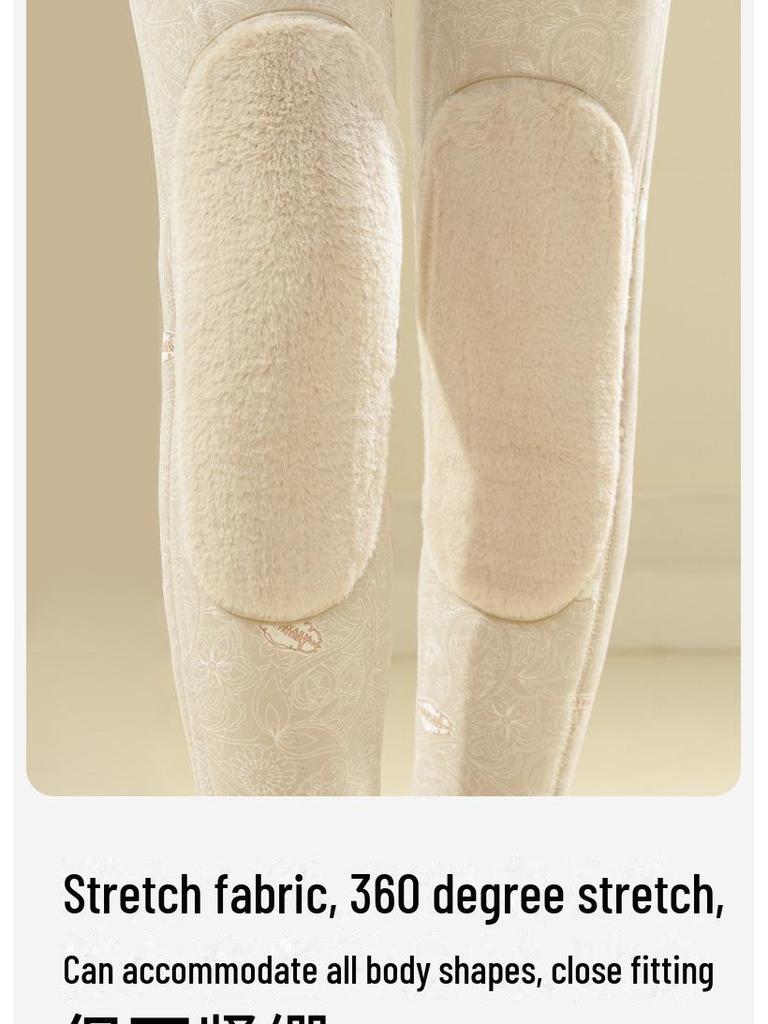 Женские флисовые брюки из суперплотной смеси шерсти и хлопка - теплые, из верблюжьей шерсти, свободного кроя, с накладками на талии и наколенниках, для людей среднего и пожилого возраста, для зимнего использования.