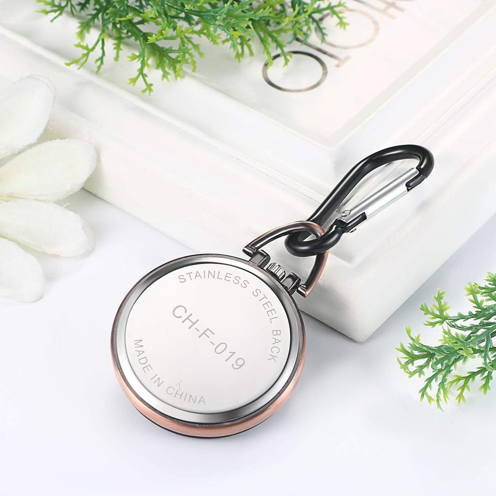 JEWELRYWE Pocket Watch Nurse Watch Keychain Luminous Dial Bag Clock Pocket Keychain Watch Carabiner Watch Pocket Watch Red