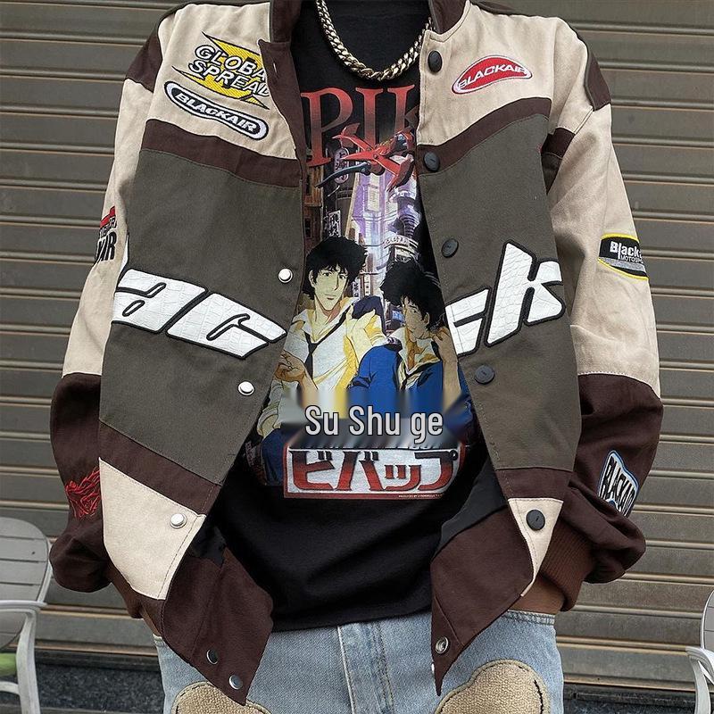 2023 Осень/Зима Спортивный Стиль Трехцветная Повседневная Куртка-Ветровка Мотоциклетная с Длинным Рукавом.