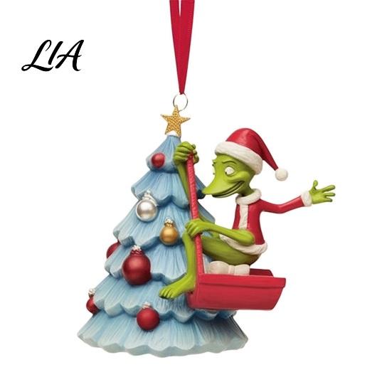 Lightweight Seasonal Hanging Decor Green Elf Christmas Ornament, Flat Acrylic Tree Pendant Atmosphere Room Decoration for Car Mirror Backpack, Festive
