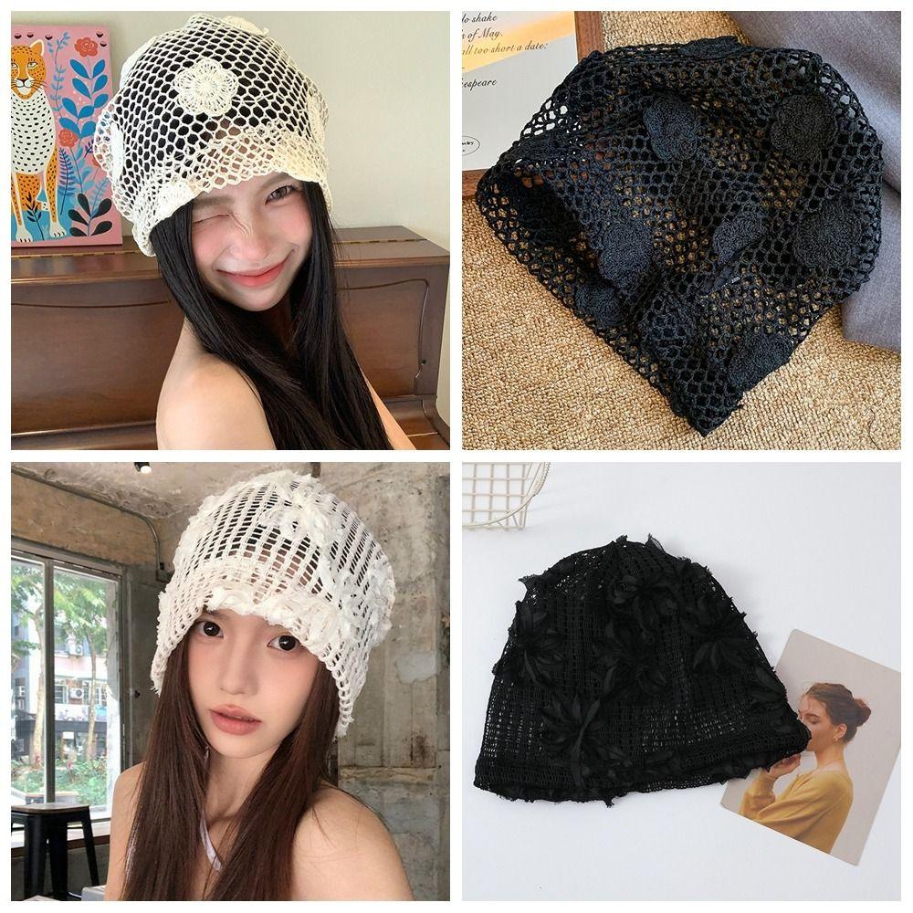 Cute Crochet Flower Hat Handmade Flower Knitted Hat Casual Weave Cap  Outdoor
