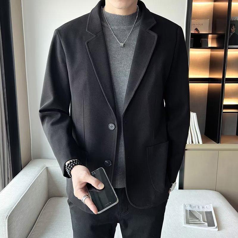 Men's Trendy Korean Wool Suit Jacket for Casual or Light Business Wear