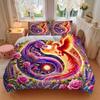 3pcs Dragon and Phoenix Dance Amidst Flowers and Light Pattern Bedding Three-Piece Set (1 Cover + 2 Pillowcases, No Fillings), This Printed