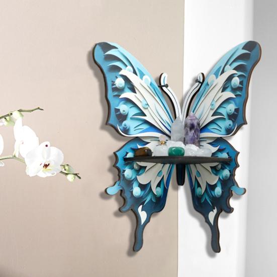 Угловая полка из искусственного хрусталя с бабочкой, деревянная настенная плавающая полка для гостиной, прочная каменная витрина для хранения свечей, украшение