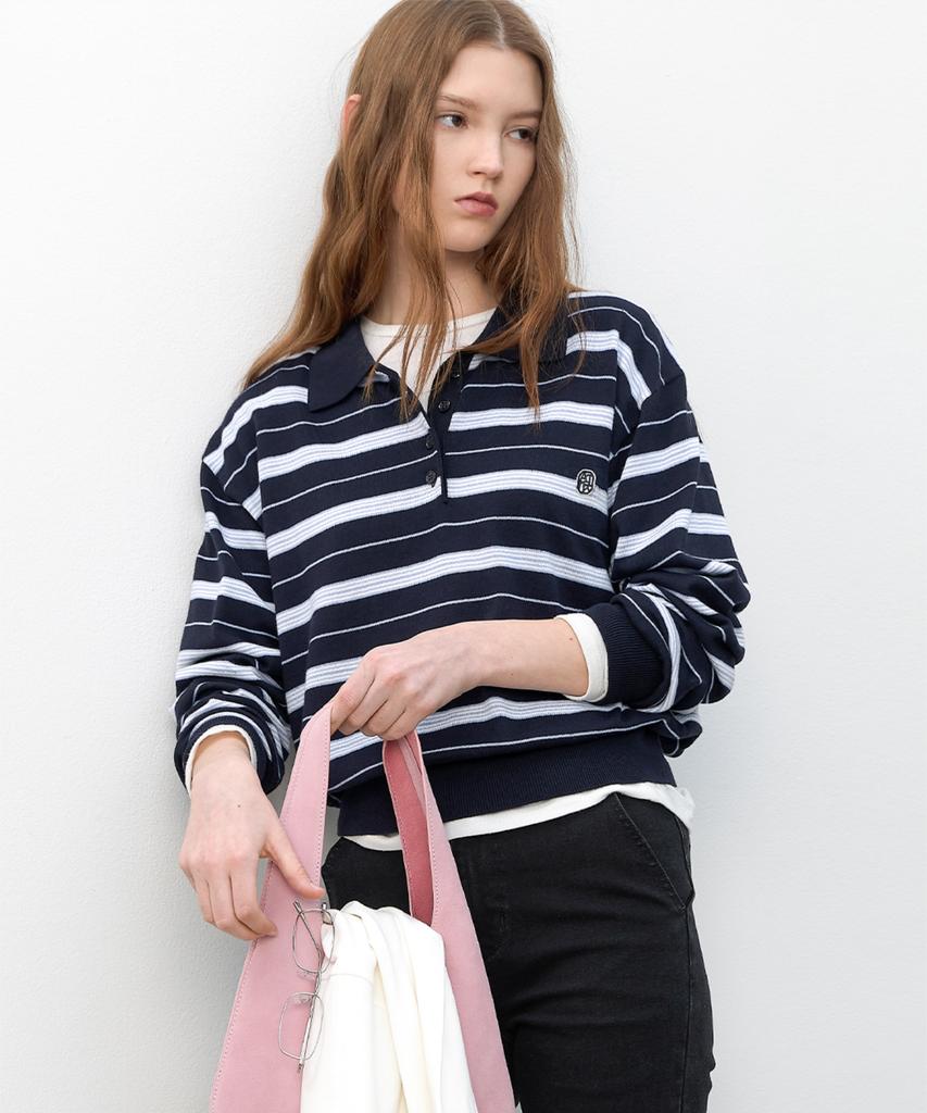 ATELIER NAIN Multi Stripe Loose Fit Collar Knit (T-7179)