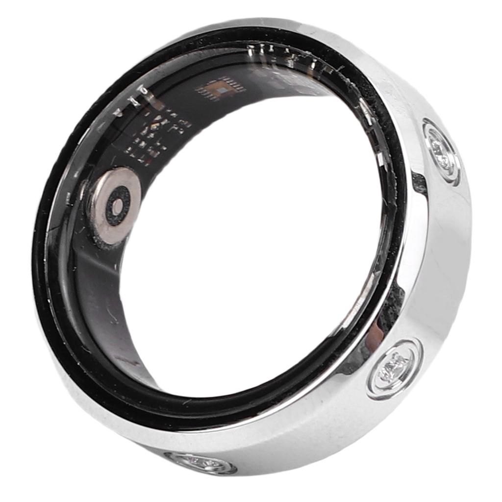 Smart Ring with Inlaid Rhinestone IP68 Water Proof Fitness Tracker Bluetooth Photo Taking Multiple Sports Modes Silver