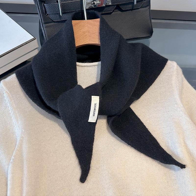 100% Шерсть Вязаный Треугольный Шарф в Корейском Стиле Женский Зимний Теплый Платок Шаль Многофункциональный Шейный Платок