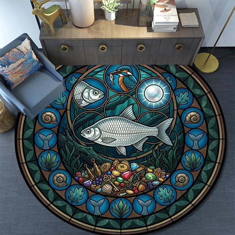 Ocean Life Symbols Round Area Rug Under Office Chairs Bedroom Living Room Home Decor