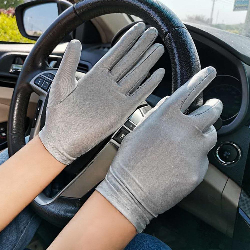 1Pair Women Thin Stretch Gloves Pure Color Driving Short Gloves Sun Protection Gloves Summer