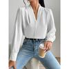 Spring Autumn Winter Shirt Long Sleeve Blouse Designed V-Neck Solid Colour Loose Top