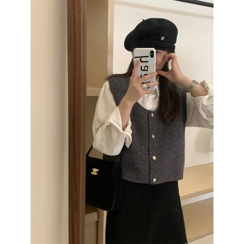 Женский однобортный вязаный кардиган с U-образным вырезом, однотонный, осенне-зимний жилет