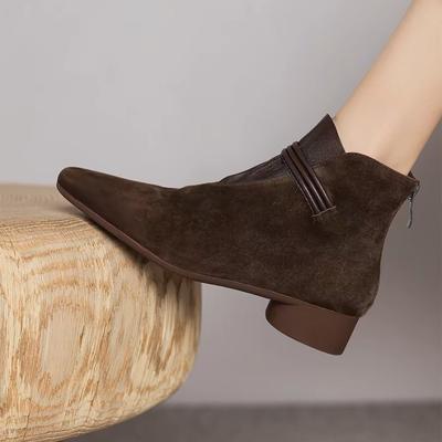 Модные меховые ботинки Зимние Новые Замшевые Теплые Уличные Повседневные На Низком Каблуке С Острым Носком Обувь Задняя Молния Модные Ботинки для Женщин Botas De Mujer