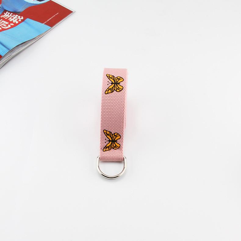 Унисекс тканевый пояс с рисунком бабочки, пряжка с двойной петлей для повседневной носки