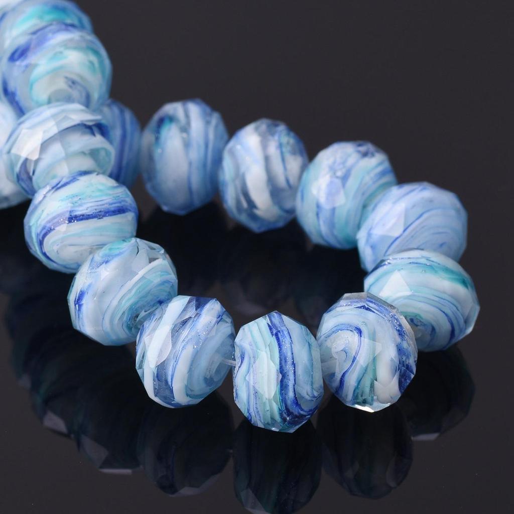 10pcs 12x8mm Rondelle Faceted Opaque Lampwork Glass Loose Spacer Beads For Jewelry Making DIY Crafts Findings