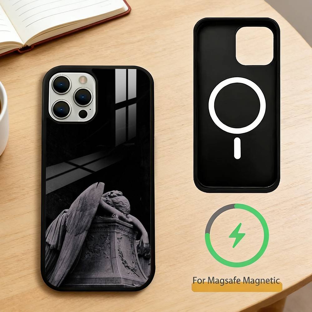 Чехол для телефона 'Скульптура ангела' для iPhone 14, 16, 15, 13, 17, 12, Plus, Pro, Max Магнитный для Magsafe Матовый чехол