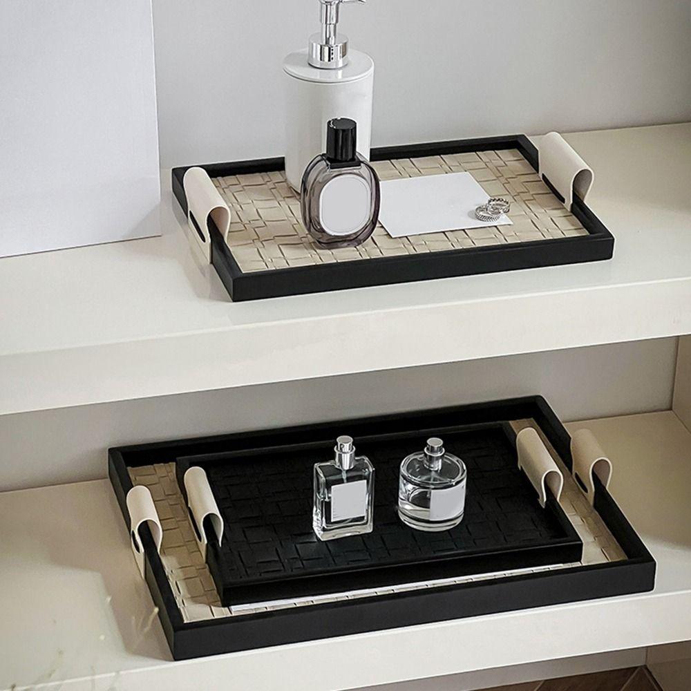 Handmade Woven Leather Storage Tray Rectangle Cake Fruit Dessert Tray  Water Cup