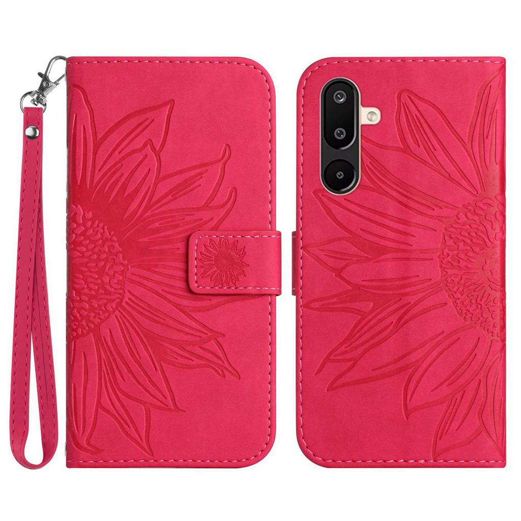 For Samsung Galaxy M16 5G/F16 5G Case Sunflower Imprint Leather Wallet Phone Cover with Wrist Strap