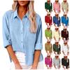 Women's Autumn Long Sleeve Button Solid Color Loose Shirt Casual Large Size Shirt