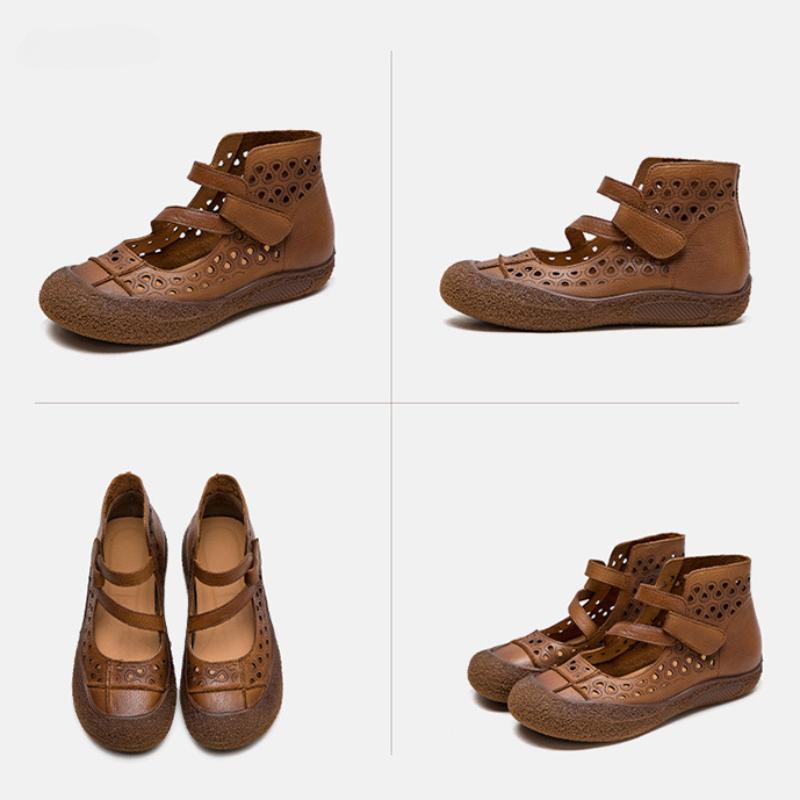 Johnature Полые дышащие сандалии из натуральной кожи, удобная универсальная женская обувь на мягкой подошве в стиле ретро