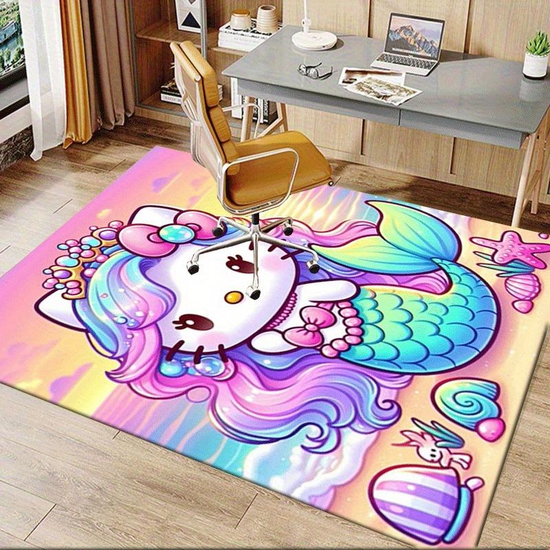 1 шт. Sanrio Hello Kitty Ковер для офиса с принтом русалки Прямоугольный коврик под стол, Идеальный декор для гостиной, спальни, кухни, Нескользящий пол