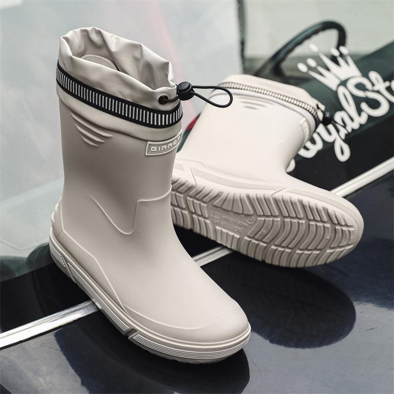 New Bundle Rain Shoes Men's Medium Tube Non-slip Waterproof Shoes Outdoor Water Boots Warm Rain Shoes Short Tube Rubber Shoes Men's Fashion