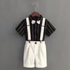 Summer Boys Strap Dress Suit Set New Children's Kindergarten Performance Piano Host Costume Kids Shirts Shorts Bowtie Clothing