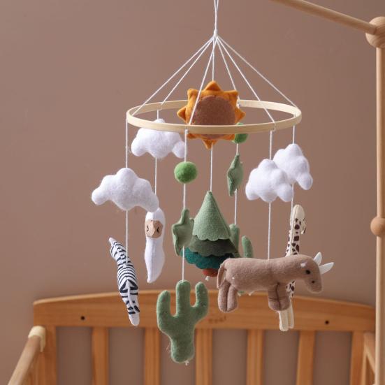 Мобиль для детской кроватки Облака Животные Лист Плюшевый Мобиль для кроватки Ручной работы Фетровый Подвесной декор для детской комнаты
