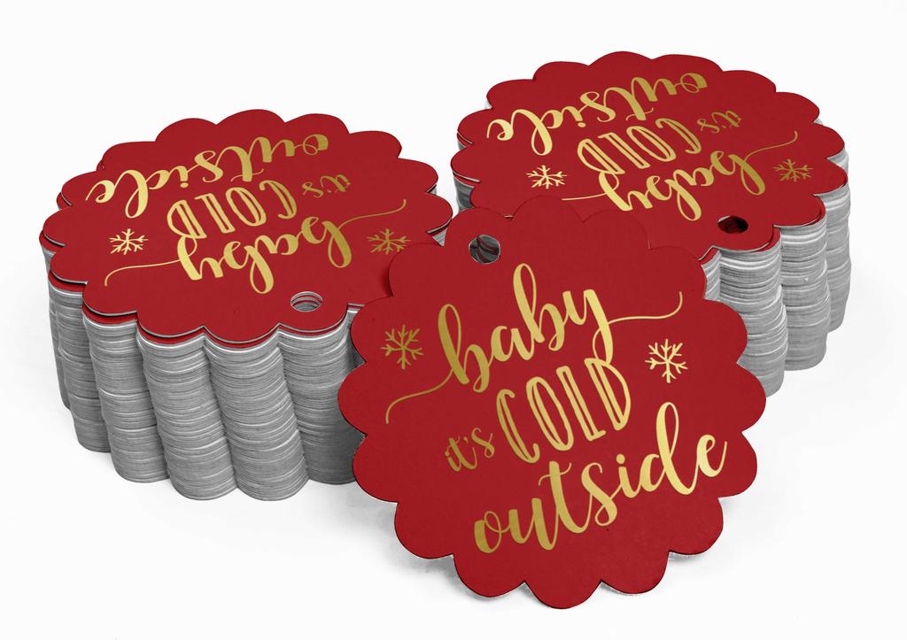 Inkdotpot Gold Foil Paper Hang Tags Baby It's Cold Outside Baby Shower Favor Tags 100