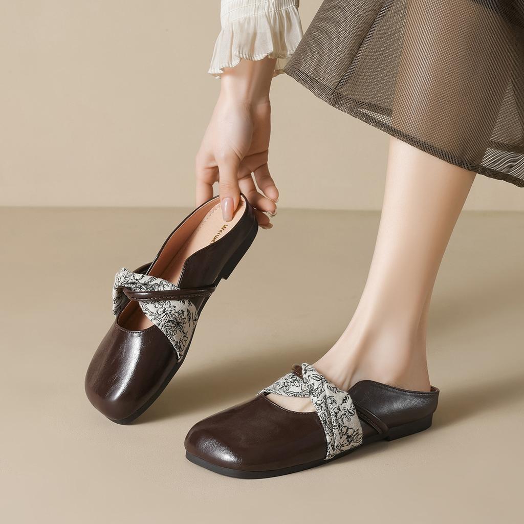 Weiwei girl 993-7 квадратная обувь одиночные женские туфли с плоской подошвой одна педаль мягкая подошва сумка головка полутапочки летние женские