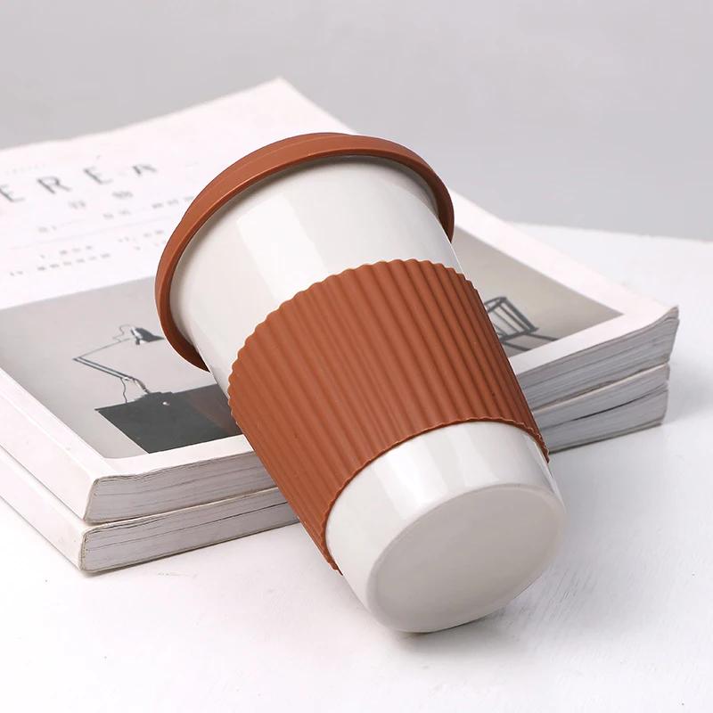 12.8Oz Ceramic Coffee Mug with Silicone Lid - Portable Travel Cup for Milk, Tea & Office/Home Use, Creative Design