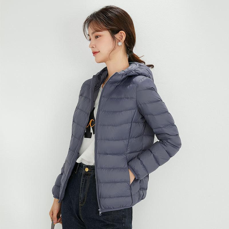 Autumn and winter new Korean version slim casual light down jacket women's hooded large size jacket white duck down tide