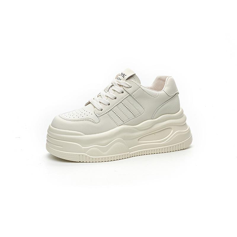 8.5 Inner Height Increase White Shoes Women's Autumn New Leather Thick-soled Small Shallow Mouth Casual Sports Shoes
