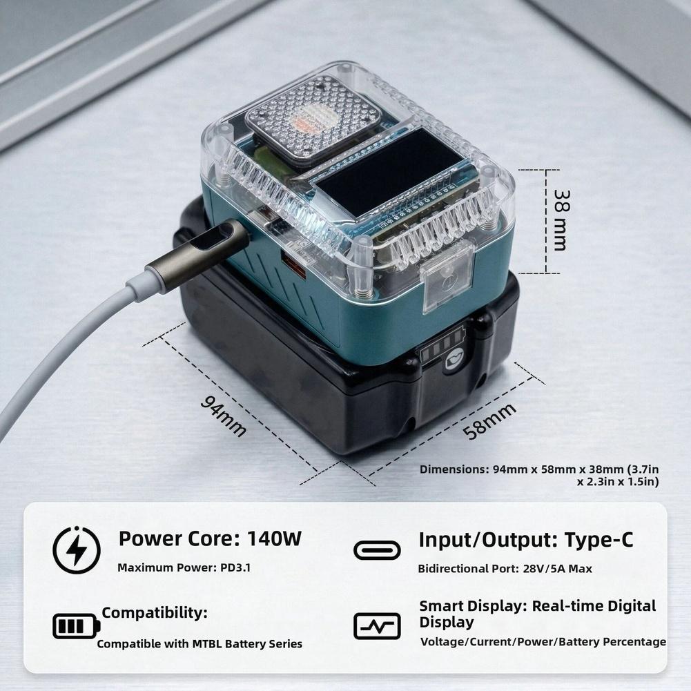 140 Вт PD3.1 USB-адаптер зарядного устройства с цифровым дисплеем для аккумуляторных электроинструментов BL1830 BL1840, аксессуары, станция быстрой зарядки