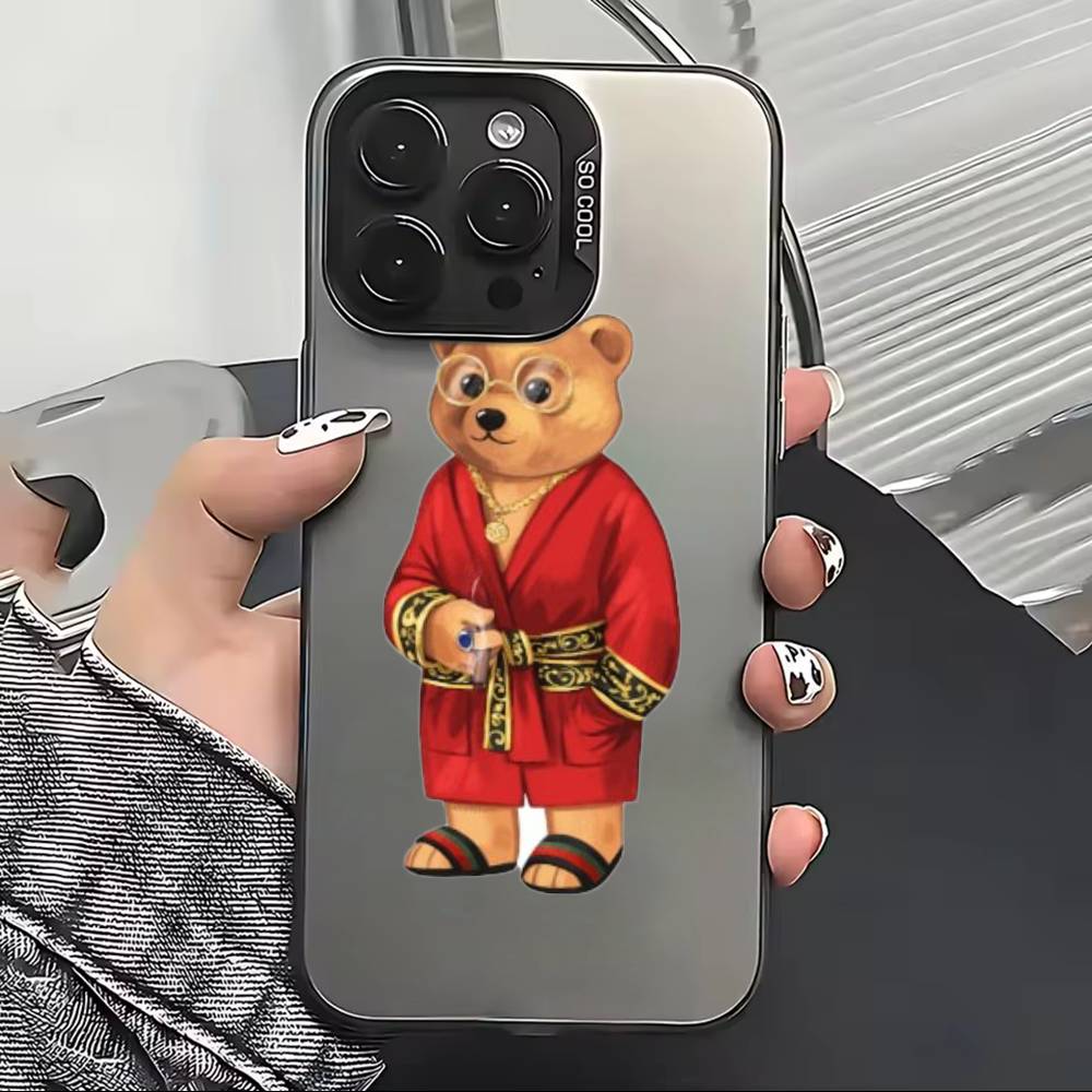 Модный Чехол для Телефона B-Baron Filou B-Bear Для iPhone 17,16,15,14,13,12,11 Plus,Pro Max,XS,Красочный Серебристый Черный Чехол