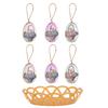 7Pcs/Set Colorful Bunny Painted Plastic Easter Eggs with Basket Hanging Pendant DIY Easter Egg Crafts Home Easter Party Supplies