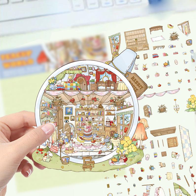 Коллекция 3D наклеек с пейзажами: Дизайн DIY-домика, Прозрачные ПЭТ-наклейки для снятия стресса
