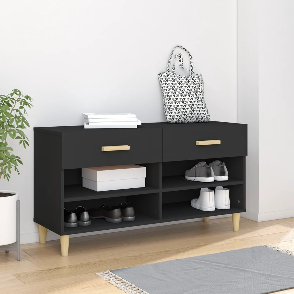 Shoe Cabinet Black 102 x 35 x 55 cm Particleboard