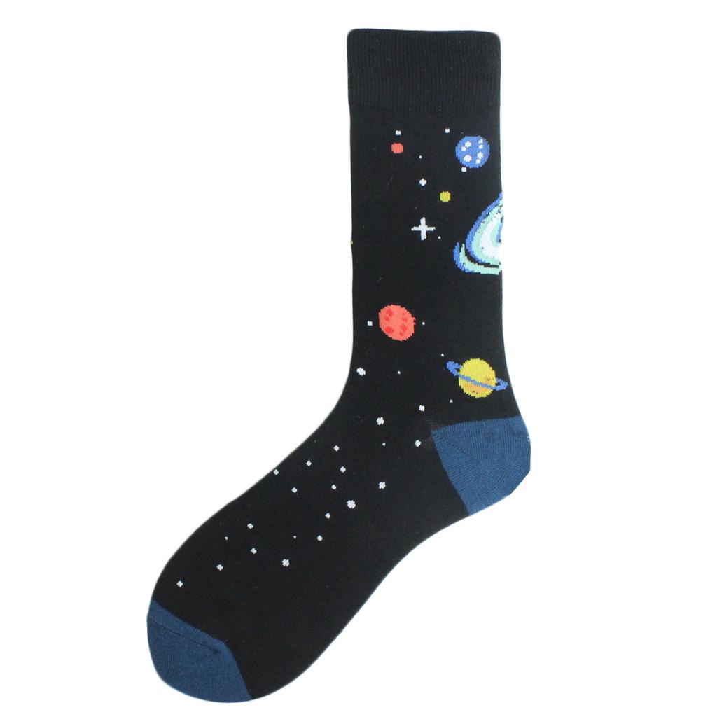 Men Dinosaur Astronaut Planet Crew Socks Harajuku Big Size Sokken Unisex Skateboard Divertidos Happy Design Hip Hop Funny Socks