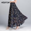 High Waist Skirts Womens Summer Autumn Elastic Waist Midi Full Long Skirt Print A-Line Mother Dance Skirts Swing Chiffon Skirt