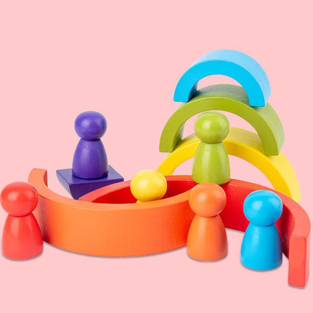12 шт. Деревянные радужные stacking blocks Веселые строительные nesting toys Для детей Мальчиков