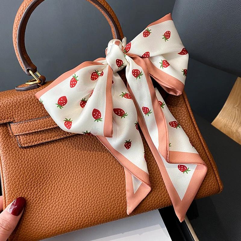 Модный принт шарф с лентой для волос, женский шейный галстук, сумка, шарфы, атласные шелковые узкие платки, женские платки с цветочными полосами, новинка 2022 года