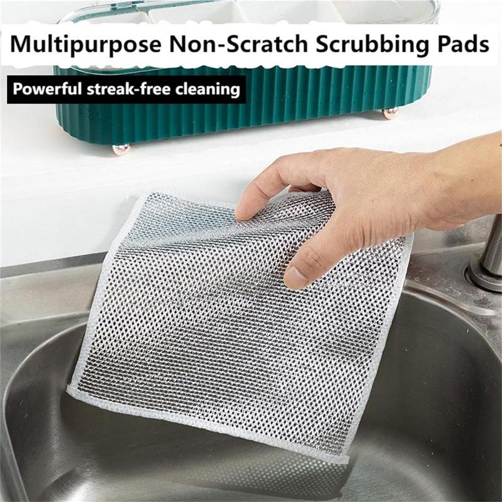 10pcs Magic Dishcloth Silver Wire Cleaning Kitchen Cloth Thickened Microfiber Wash Towel Built-in Sponge Steel Wire Ball Rag