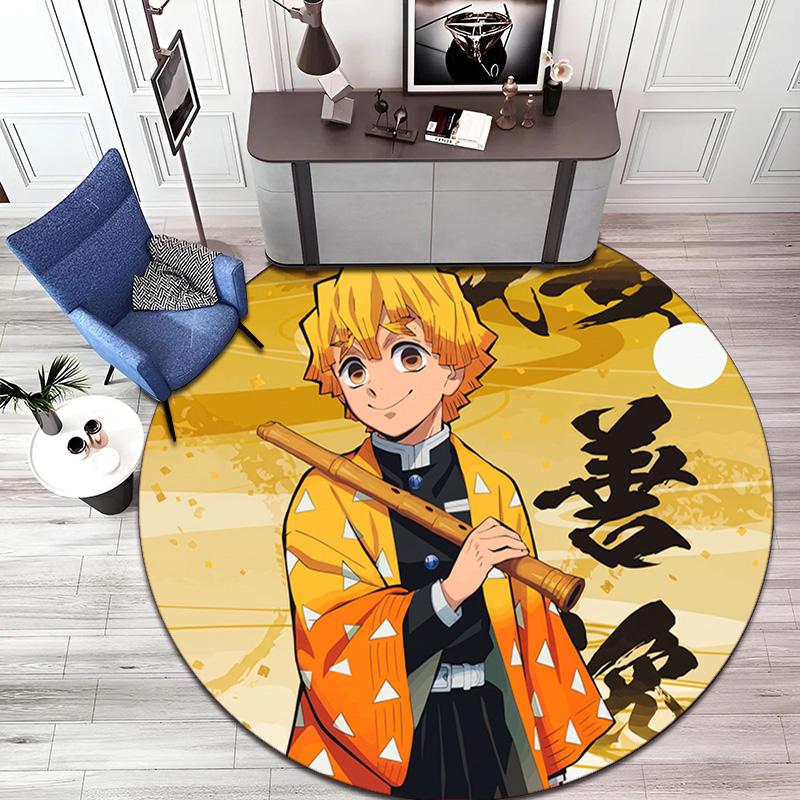 Classic Japanese-style cartoon Demon Slayer round rug, home soft decorative anti-slip yoga mat and chair mat, outdoor floor mat carpet K35