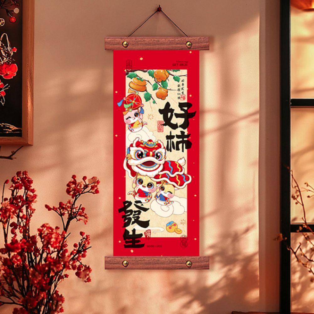 1 Pair Scroll Design Spring Festival Couplet Blessing Words Wall Pendant Living Room