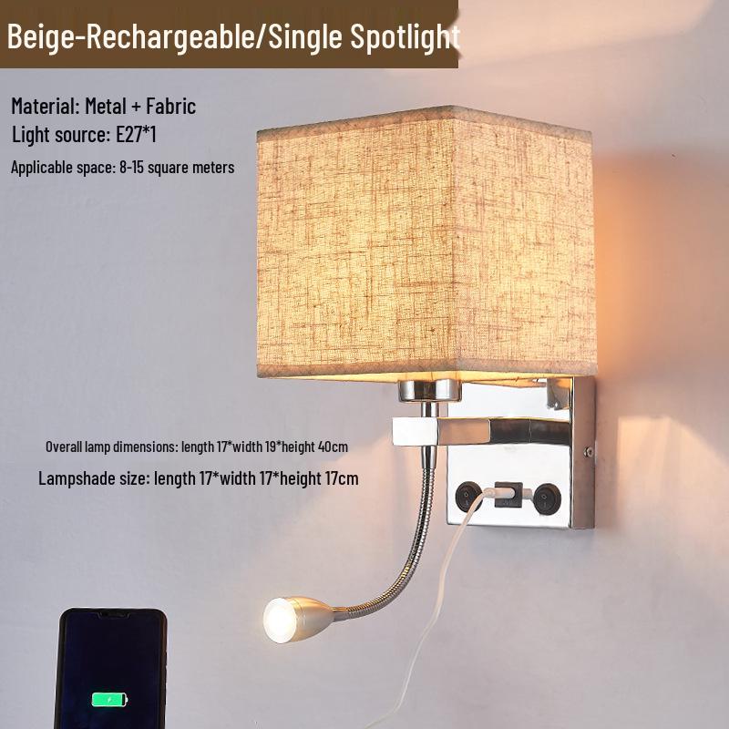 European LED Wall Lamp with USB: Dimmable Fabric Bedside Light for Bedrooms